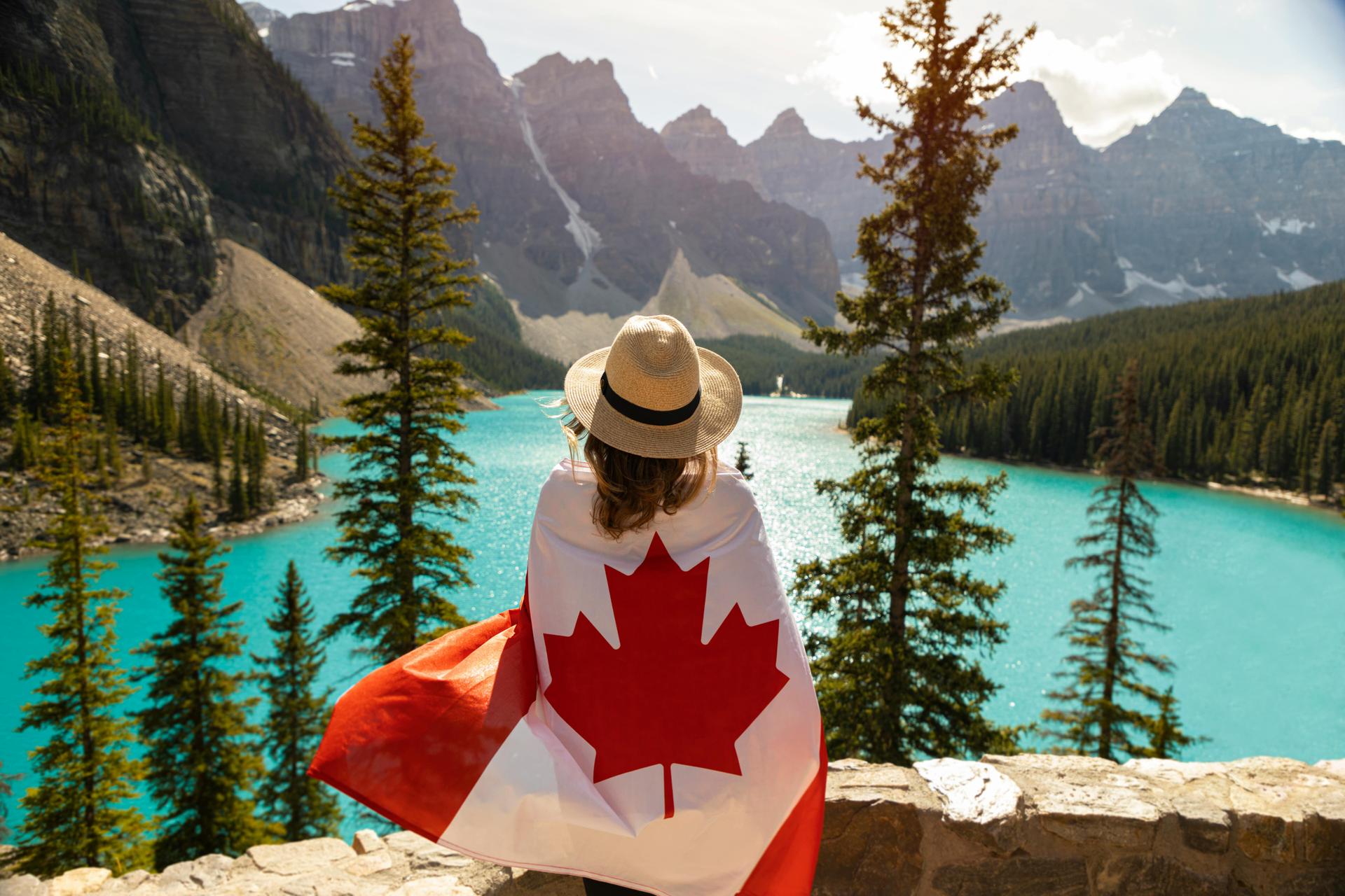 A woman wearing the canadian flag